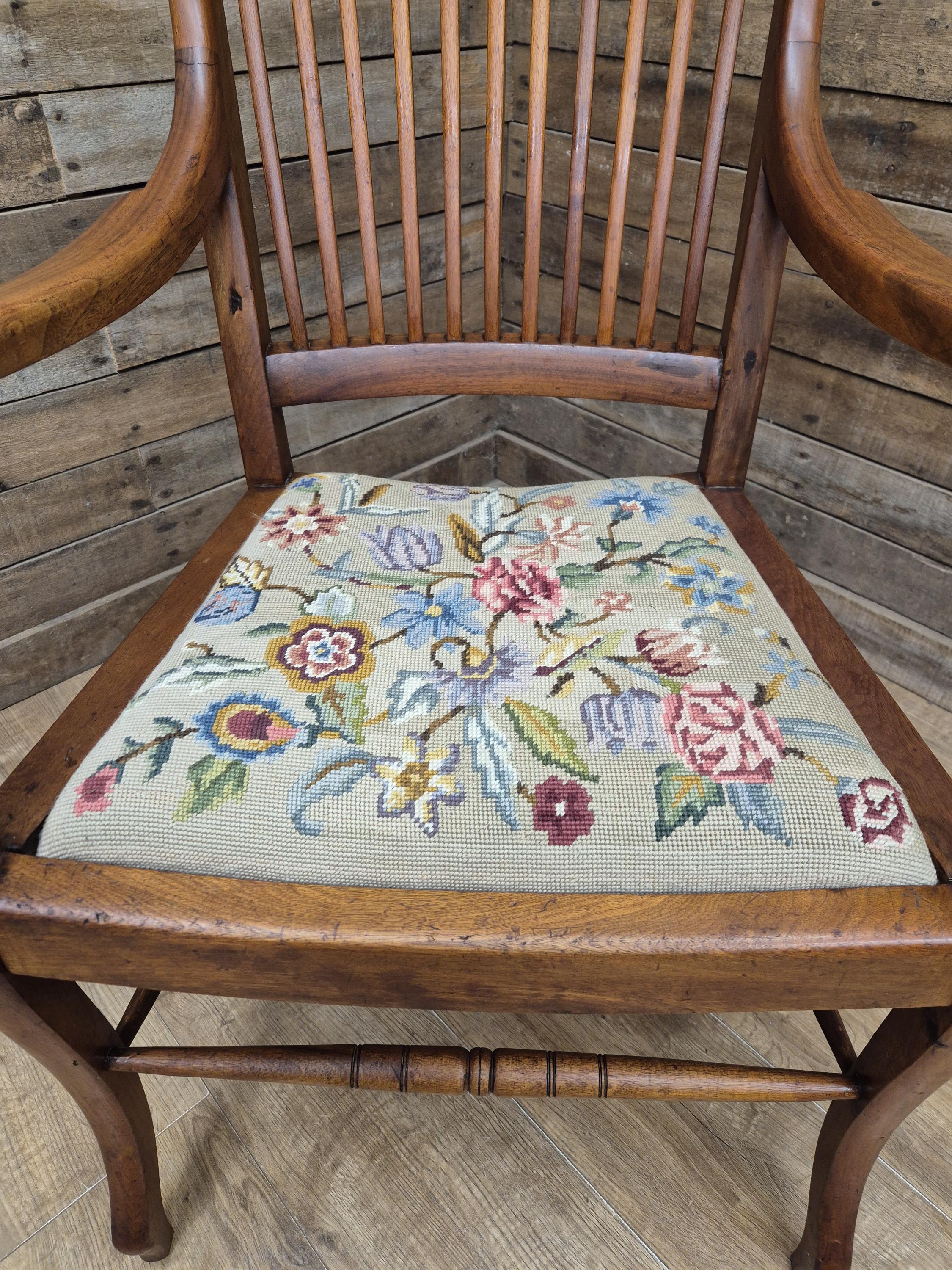 Edwardian Office Armchair Spindle Back Needlepoint Seat Antique Desk Chair
