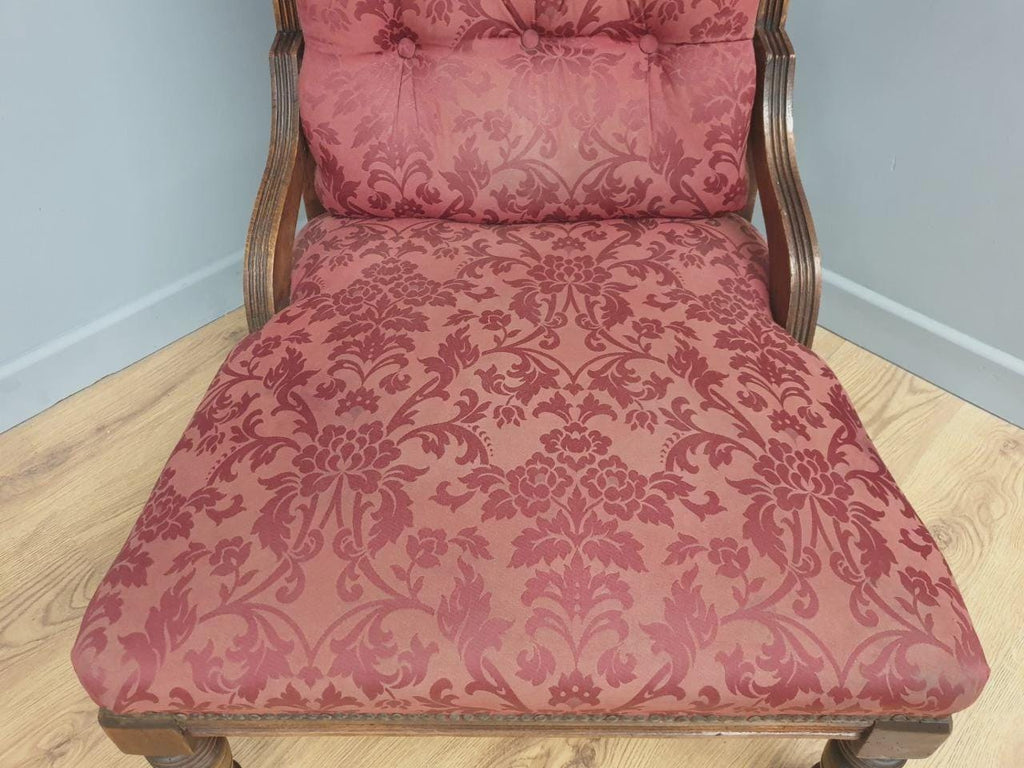 Edwardian Armchair Mahogany Upholstered Carved Lounge Chair Antique Armchair