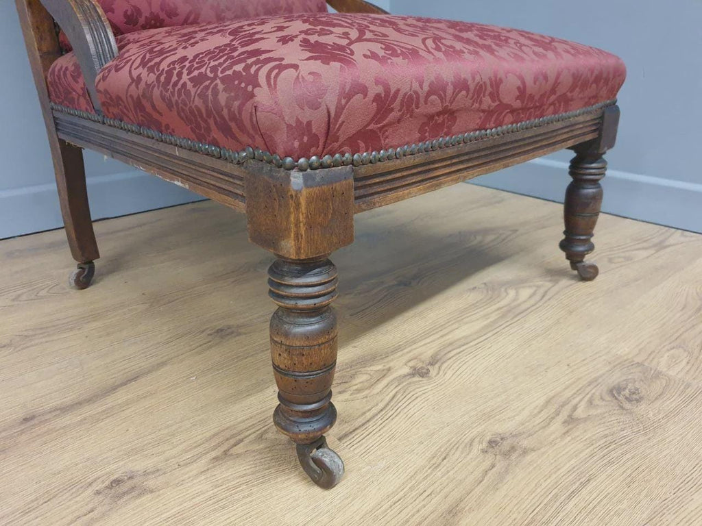 Edwardian Armchair Mahogany Upholstered Carved Lounge Chair Antique Armchair