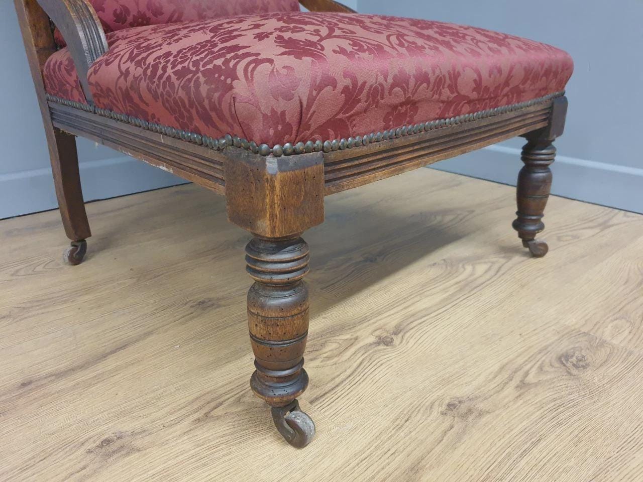 Edwardian Armchair Mahogany Upholstered Carved Lounge Chair Antique Armchair