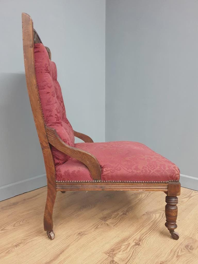 Edwardian Armchair Mahogany Upholstered Carved Lounge Chair Antique Armchair