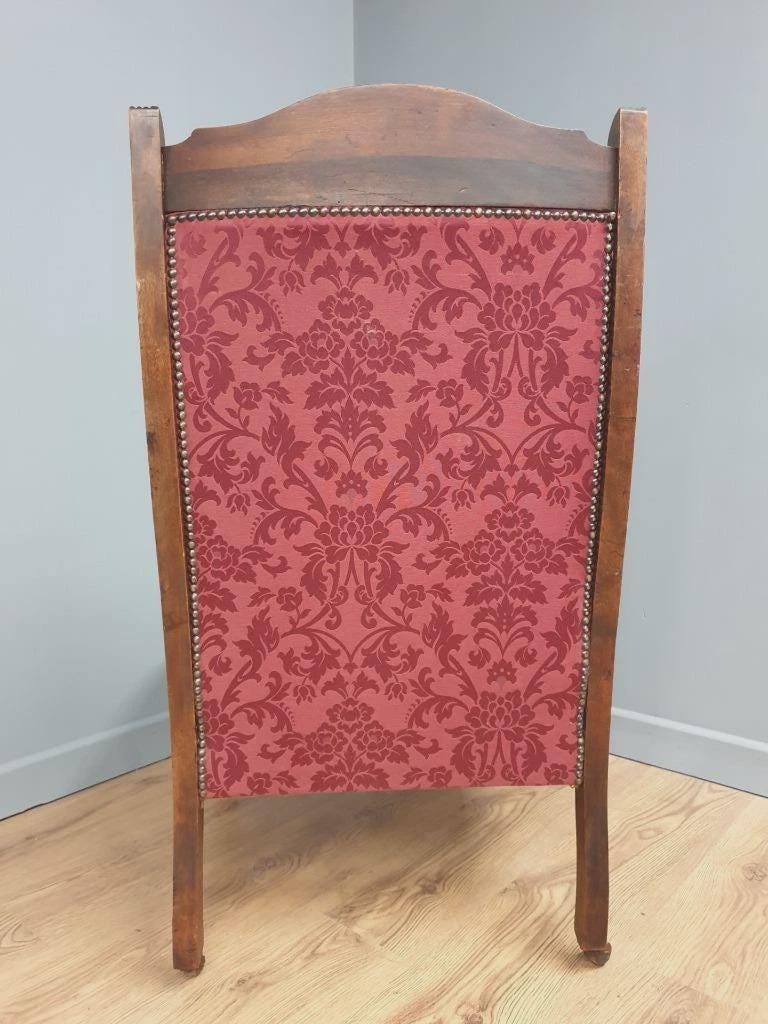 Edwardian Armchair Mahogany Upholstered Carved Lounge Chair Antique Armchair