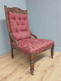 Edwardian Armchair Mahogany Upholstered Carved Lounge Chair Antique Armchair