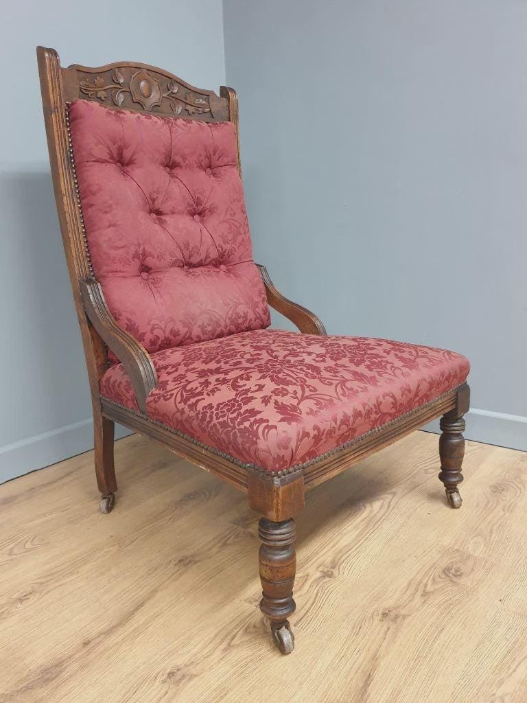 Edwardian Armchair Mahogany Upholstered Carved Lounge Chair Antique Armchair
