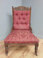 Edwardian Armchair Mahogany Upholstered Carved Lounge Chair Antique Armchair
