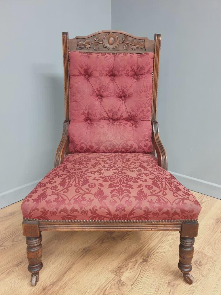 Edwardian Armchair Mahogany Upholstered Carved Lounge Chair Antique Armchair
