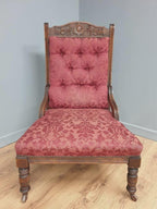 Edwardian Armchair Mahogany Upholstered Carved Lounge Chair Antique Armchair
