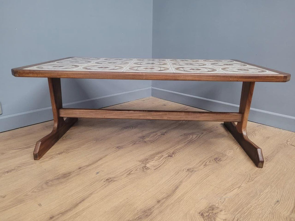 MCM G Plan Teak Coffee Table Tile Top Trestle Mid Century Retro Chic