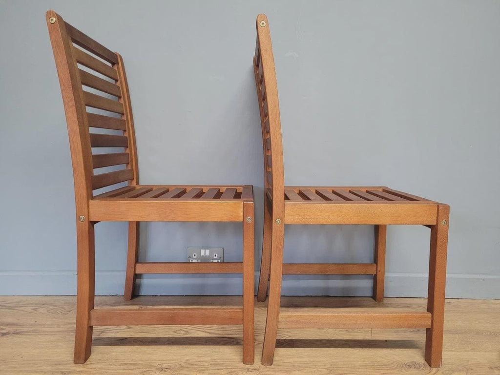 MCM Teak Dining Chairs Slatted Back Mid Century Pair Vintage Chairs
