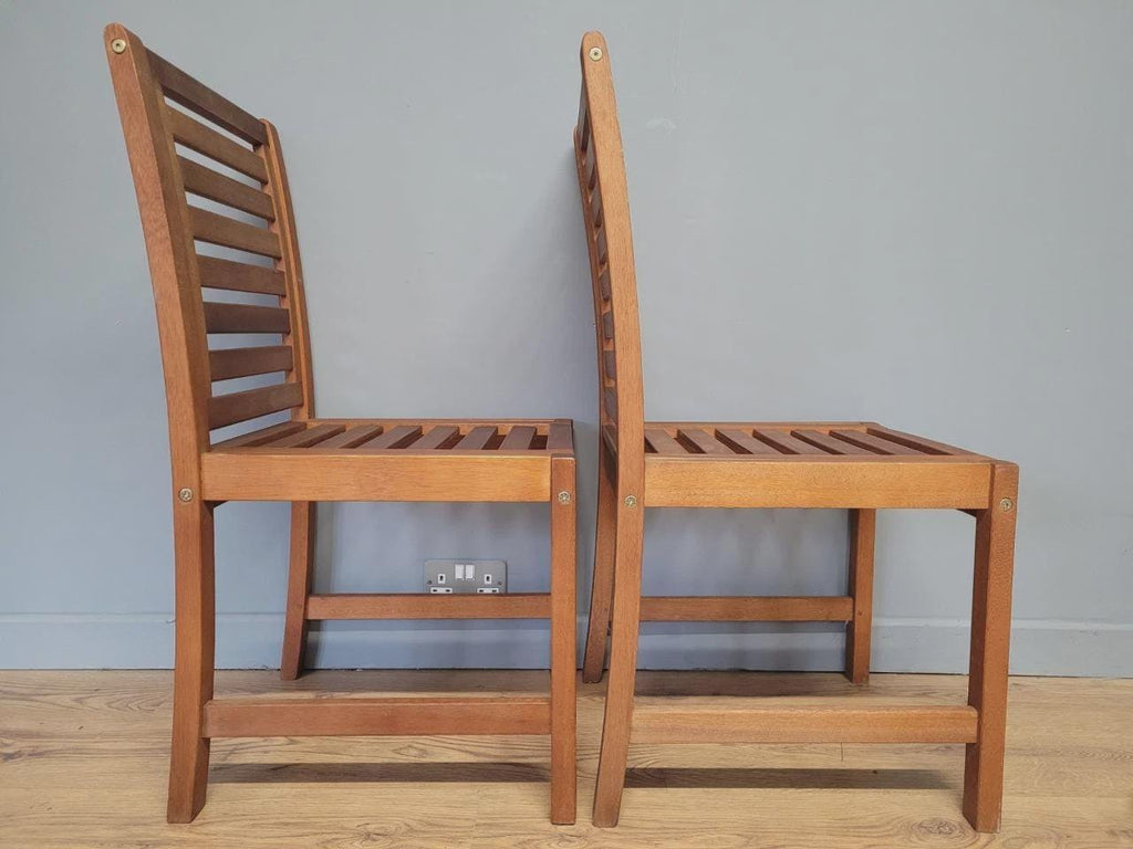 MCM Teak Dining Chairs Slatted Back Mid Century Pair Vintage Chairs