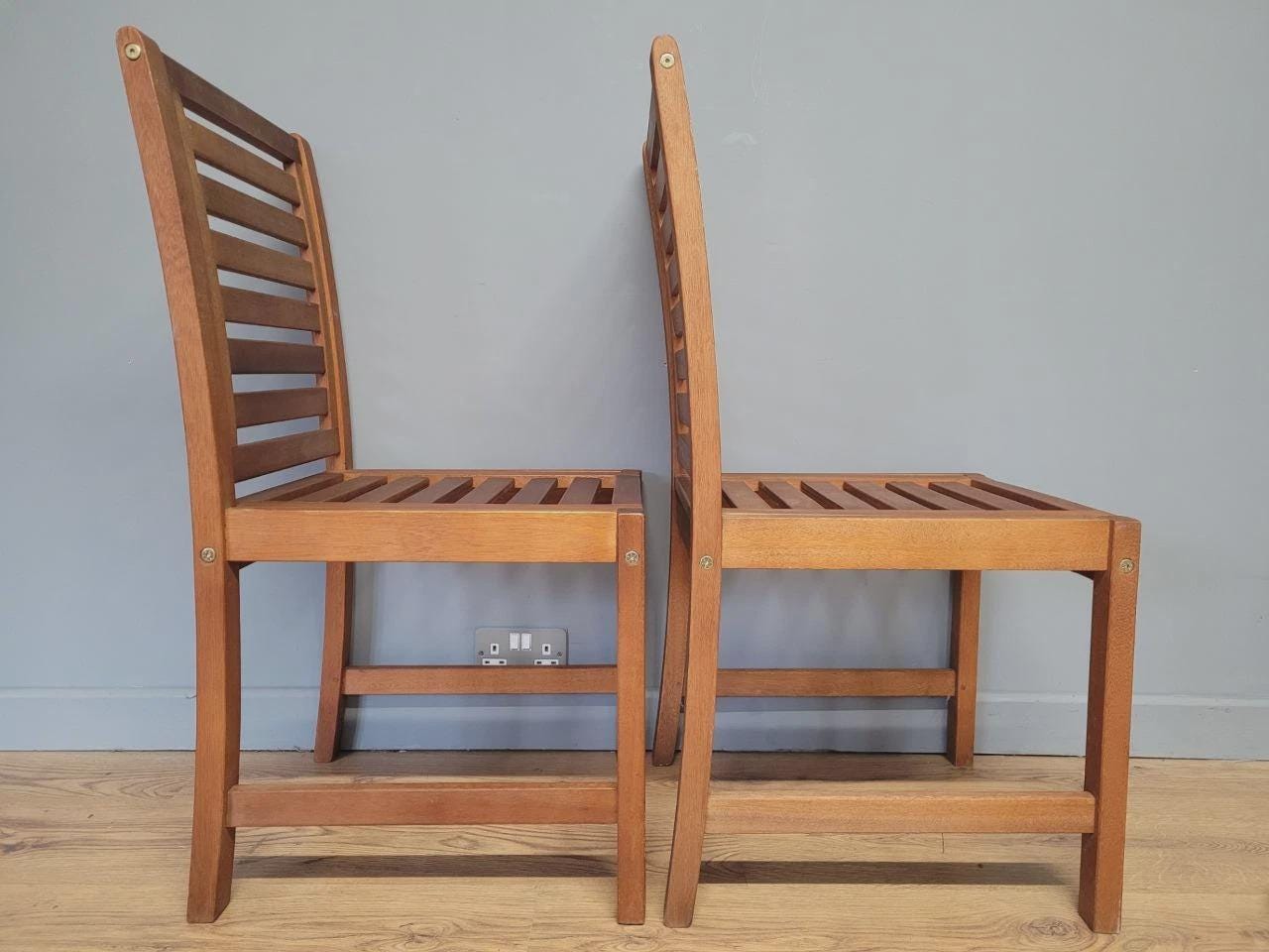 MCM Teak Dining Chairs Slatted Back Mid Century Pair Vintage Chairs