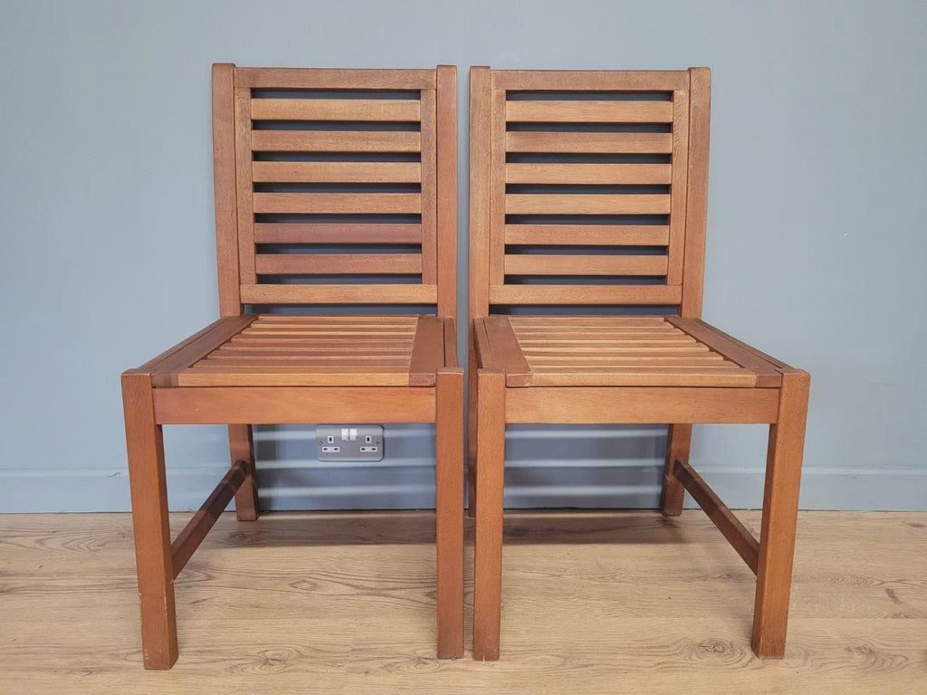 MCM Teak Dining Chairs Slatted Back Mid Century Pair Vintage Chairs