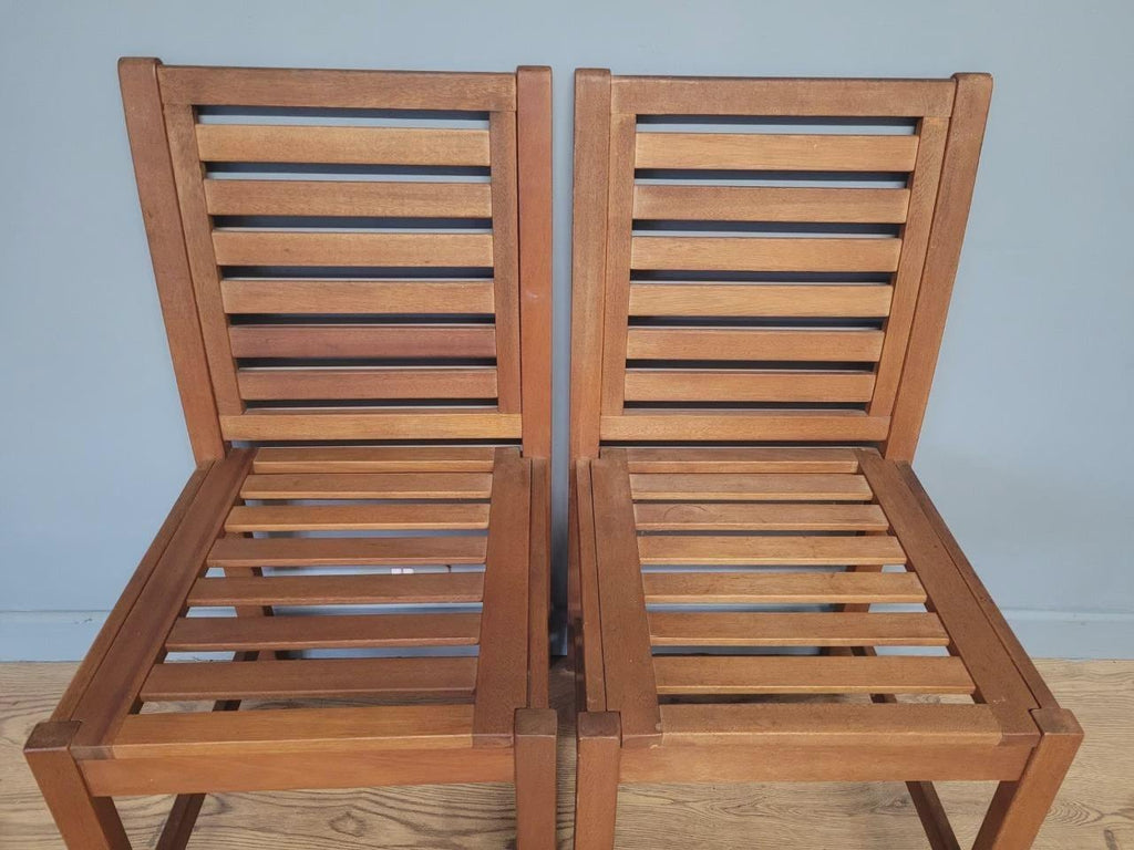 MCM Teak Dining Chairs Slatted Back Mid Century Pair Vintage Chairs
