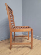MCM Teak Dining Chairs Slatted Back Mid Century Pair Vintage Chairs