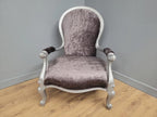 Louis XV Armchair Velvet Upholstered Silver Frame French Style
