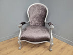Louis XV Armchair Velvet Upholstered Silver Frame French Style