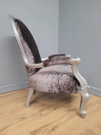 Louis XV Armchair Velvet Upholstered Silver Frame French Style