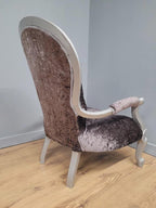 Louis XV Armchair Velvet Upholstered Silver Frame French Style