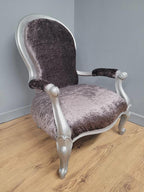 Louis XV Armchair Velvet Upholstered Silver Frame French Style