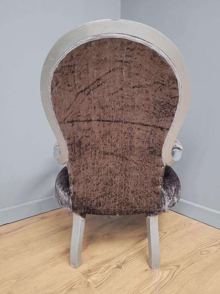Louis XV Armchair Velvet Upholstered Silver Frame French Style