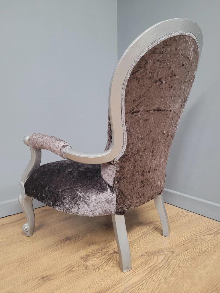 Louis XV Armchair Velvet Upholstered Silver Frame French Style