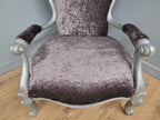 Louis XV Armchair Velvet Upholstered Silver Frame French Style