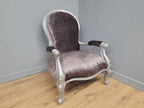 Louis XV Armchair Velvet Upholstered Silver Frame French Style