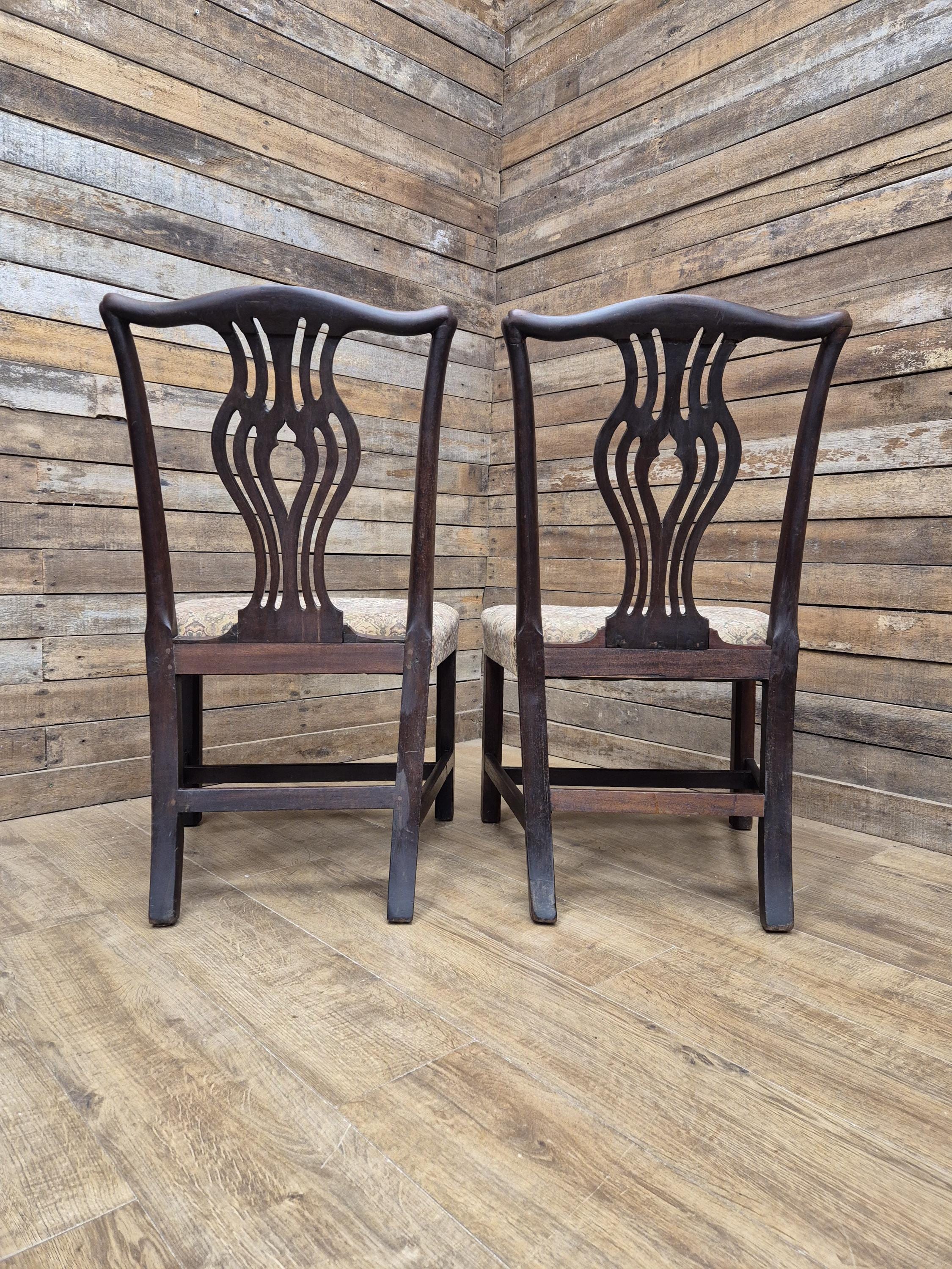 Pair Mahogany Hepplewhite Dining Chairs Shield Back Upholstered Antique Georgian