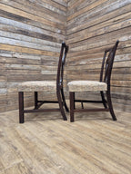 Pair Mahogany Hepplewhite Dining Chairs Shield Back Upholstered Antique Georgian
