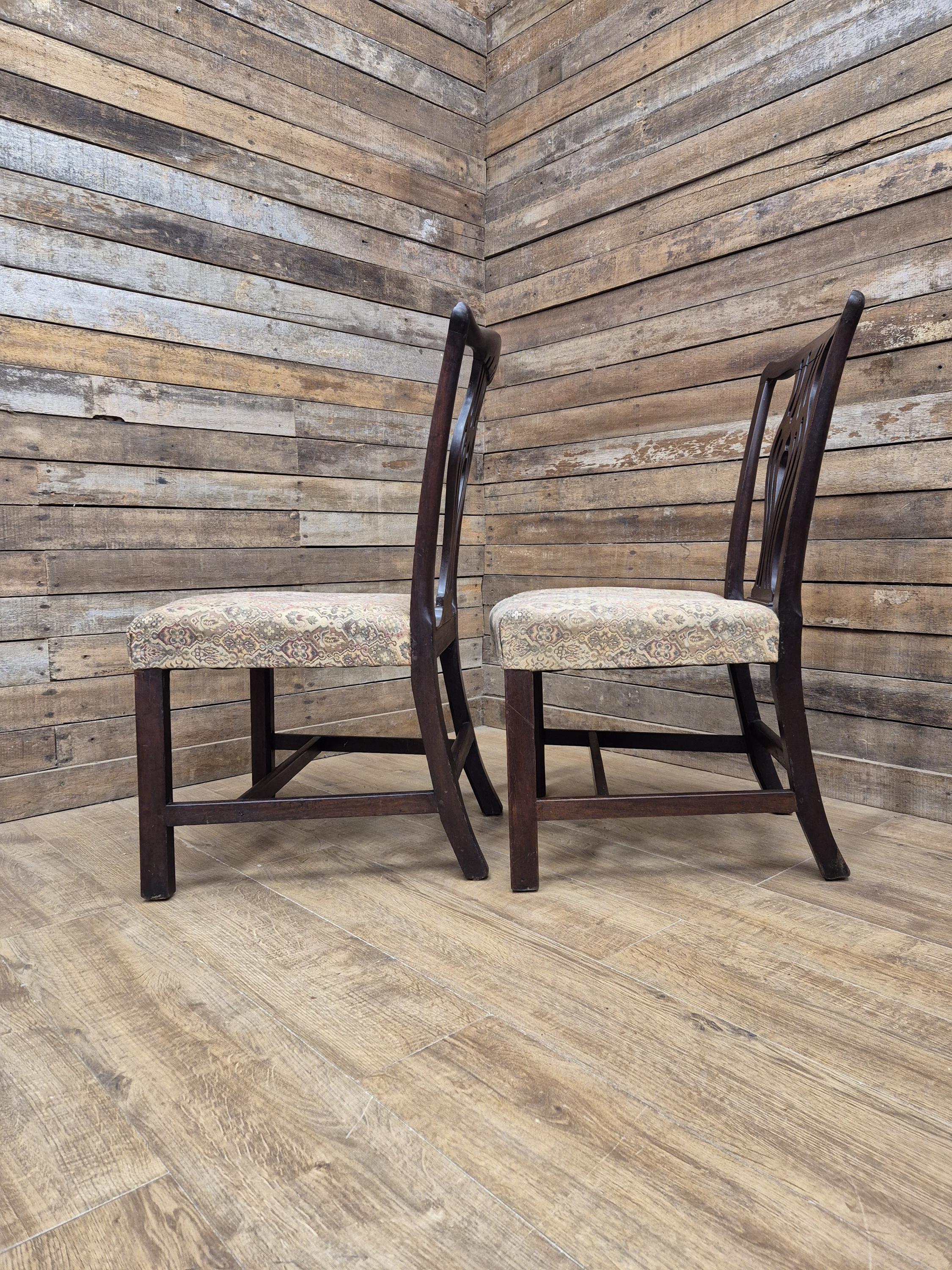 Pair Mahogany Hepplewhite Dining Chairs Shield Back Upholstered Antique Georgian