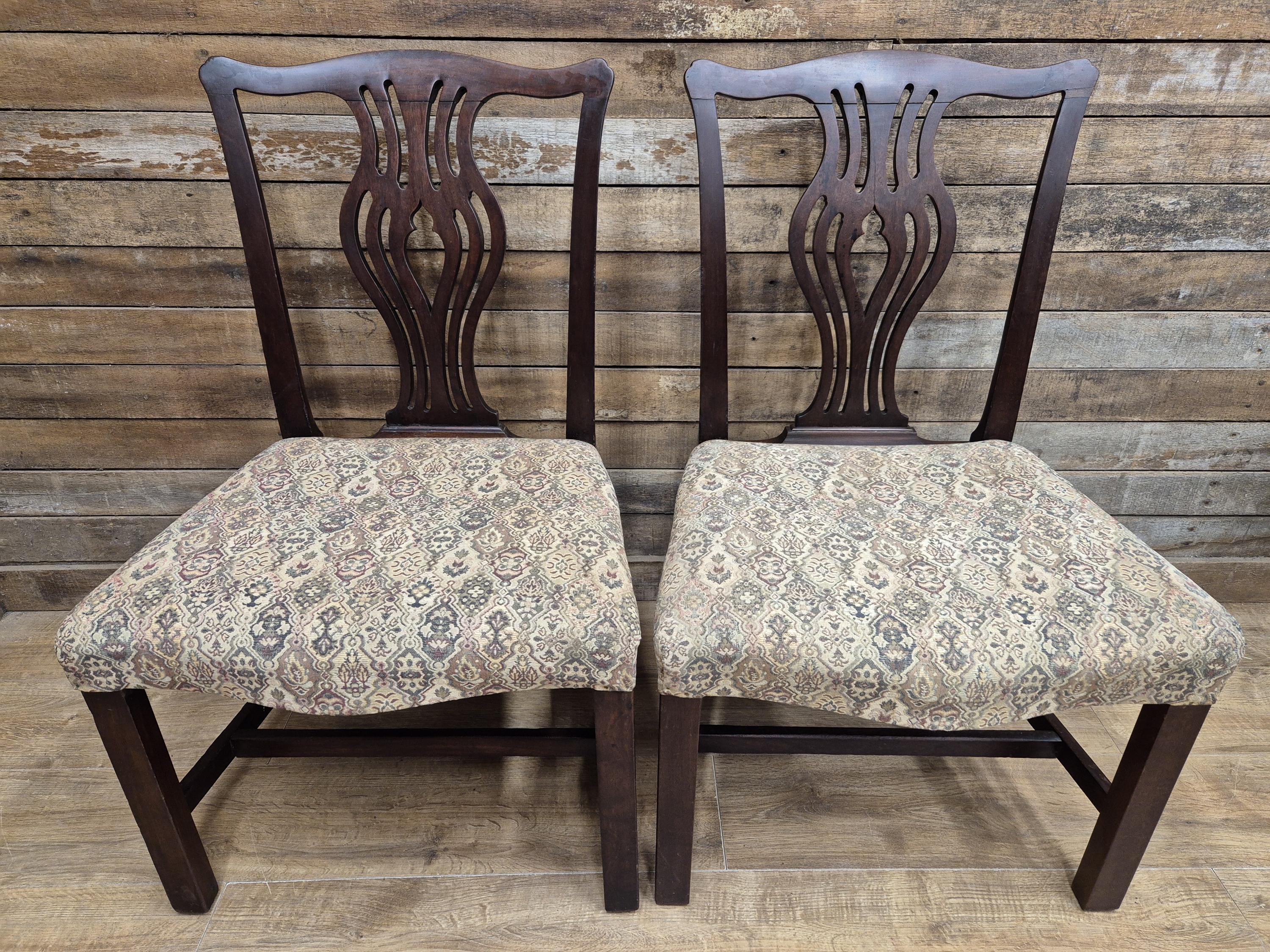 Pair Mahogany Hepplewhite Dining Chairs Shield Back Upholstered Antique Georgian