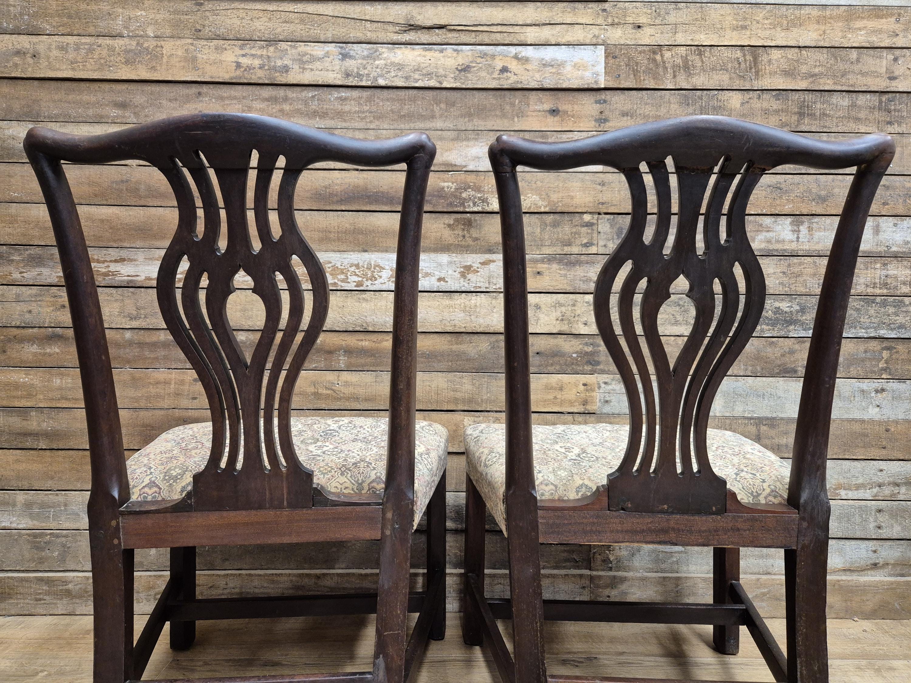 Pair Mahogany Hepplewhite Dining Chairs Shield Back Upholstered Antique Georgian