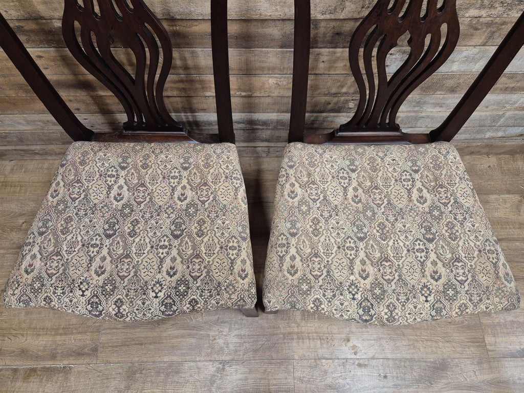 Pair Mahogany Hepplewhite Dining Chairs Shield Back Upholstered Antique Georgian