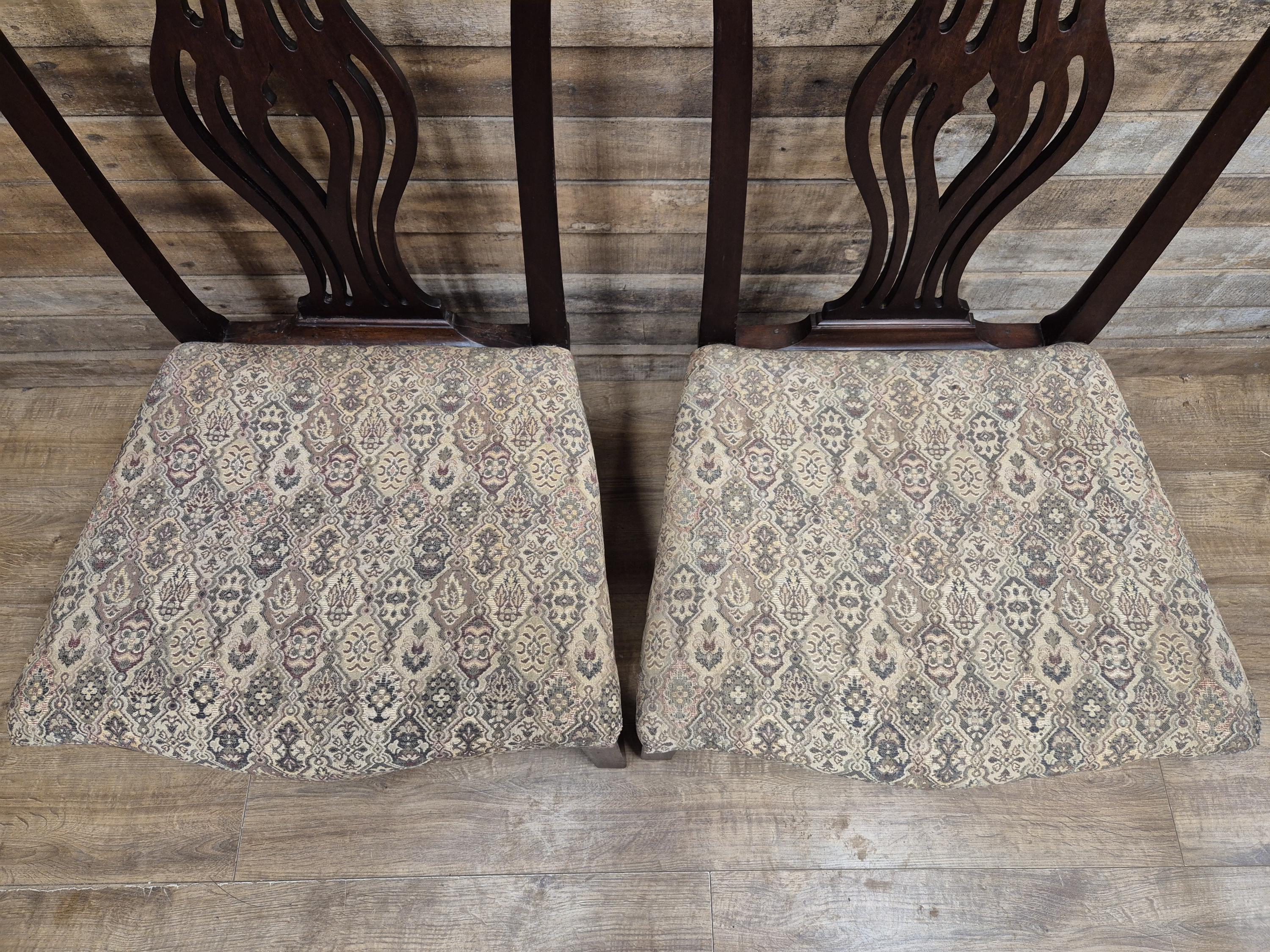 Pair Mahogany Hepplewhite Dining Chairs Shield Back Upholstered Antique Georgian