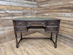 Vintage oak writing desk faux leather top five drawer study desk