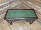 Vintage oak writing desk faux leather top five drawer study desk