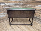 Vintage oak writing desk faux leather top five drawer study desk