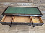 Vintage oak writing desk faux leather top five drawer study desk