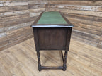 Vintage oak writing desk faux leather top five drawer study desk