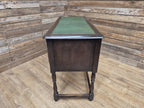 Vintage oak writing desk faux leather top five drawer study desk
