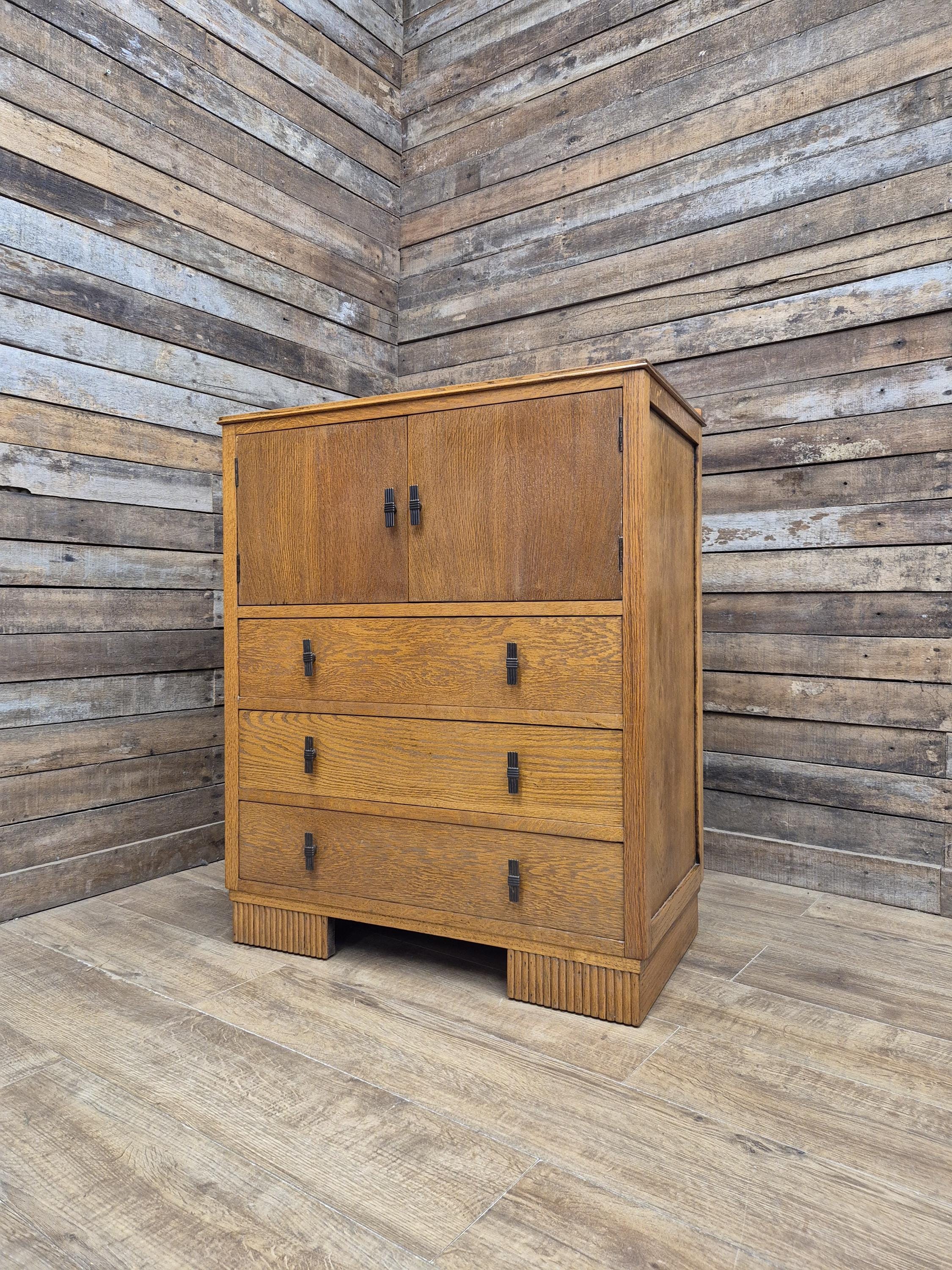 Oak Tallboy Cabinet Art Deco 1930s Drawers Cupboard Vintage Storage
