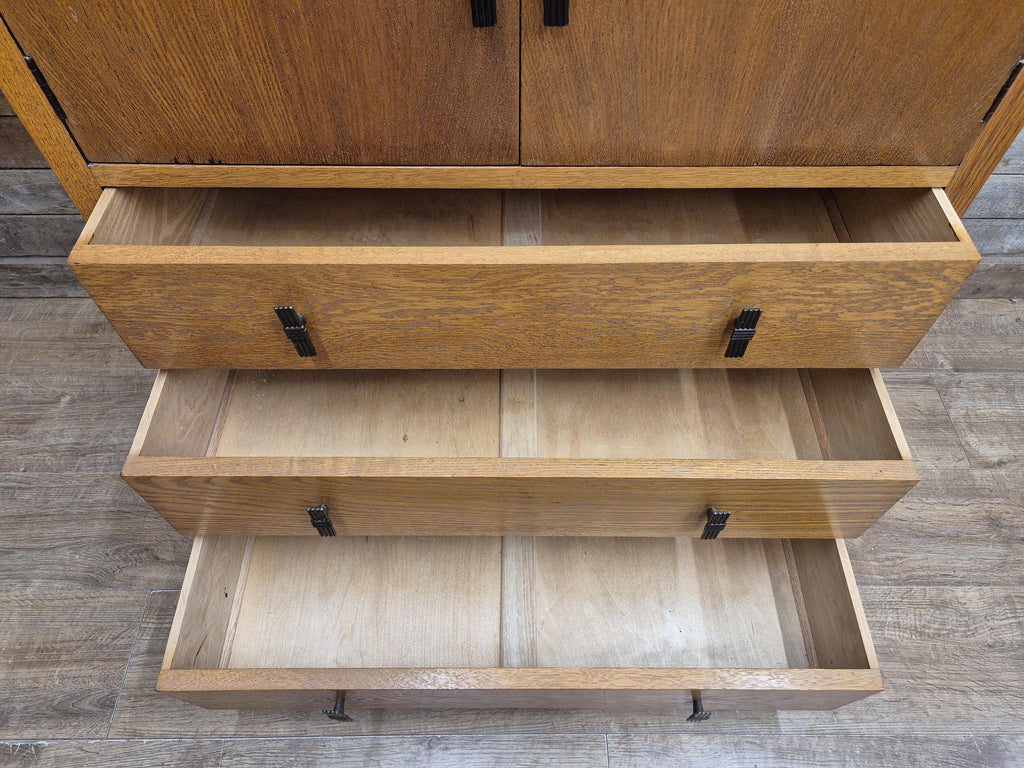 Oak Tallboy Cabinet Art Deco 1930s Drawers Cupboard Vintage Storage