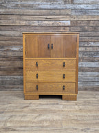 Oak Tallboy Cabinet Art Deco 1930s Drawers Cupboard Vintage Storage