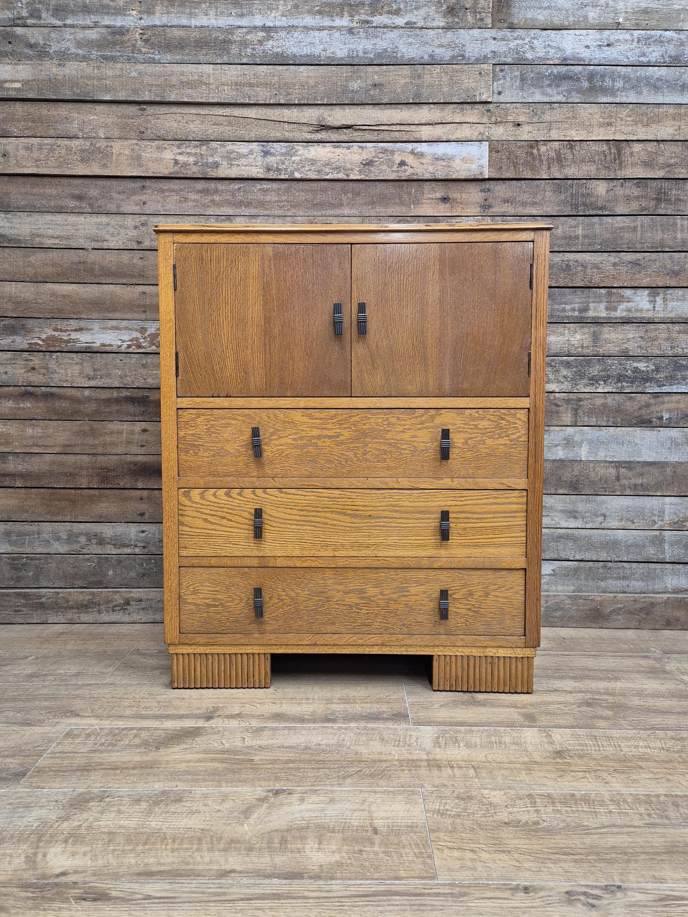 Oak Tallboy Cabinet Art Deco 1930s Drawers Cupboard Vintage Storage