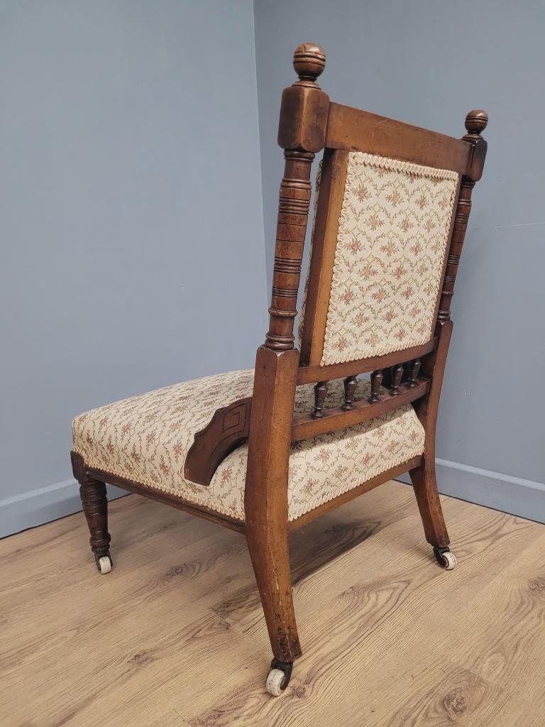 Edwardian Armchair Mahogany Open Arm Turned Legs Castors Upholstered