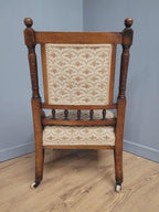 Edwardian Armchair Mahogany Open Arm Turned Legs Castors Upholstered
