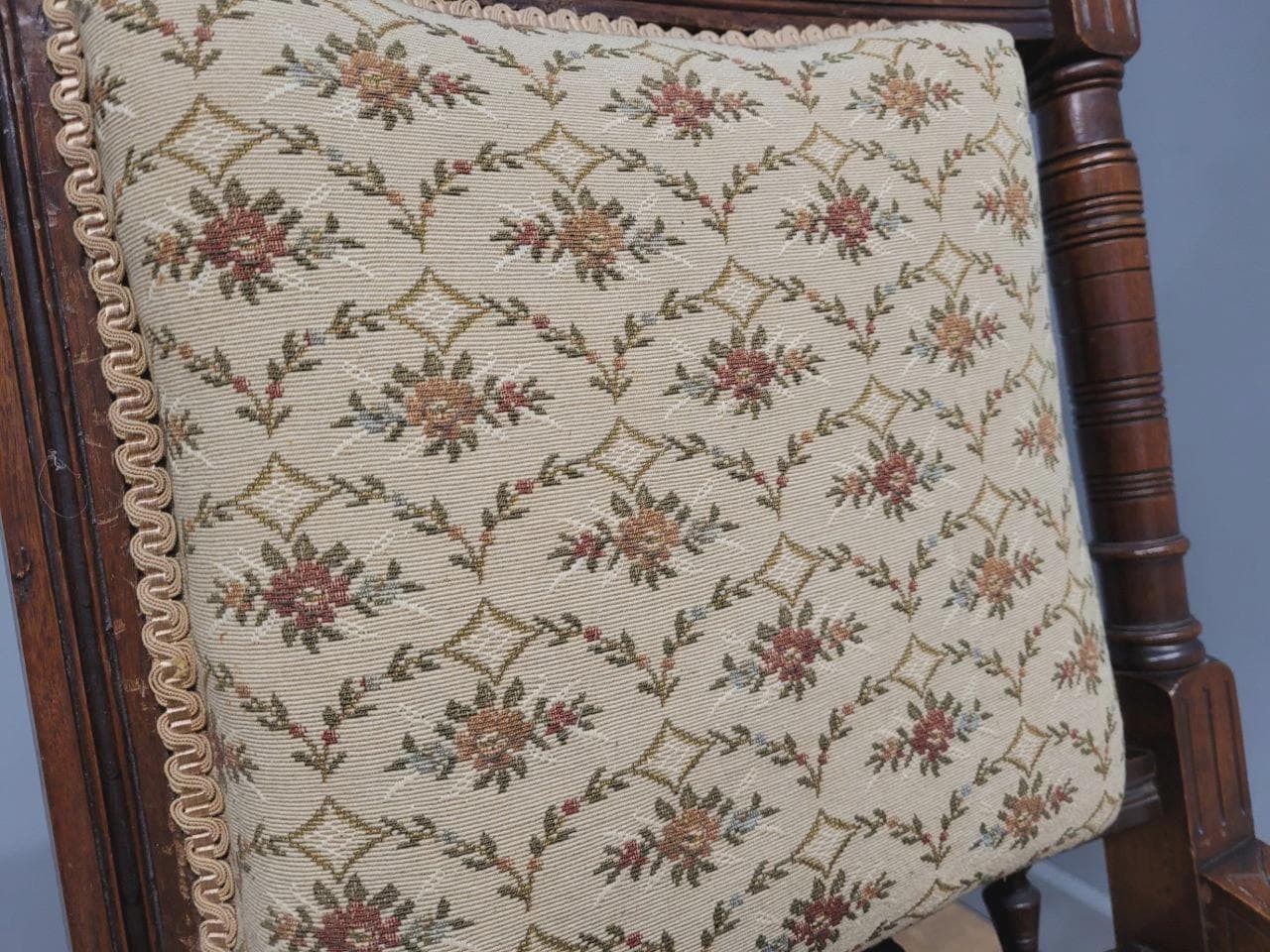 Edwardian Armchair Mahogany Open Arm Turned Legs Castors Upholstered