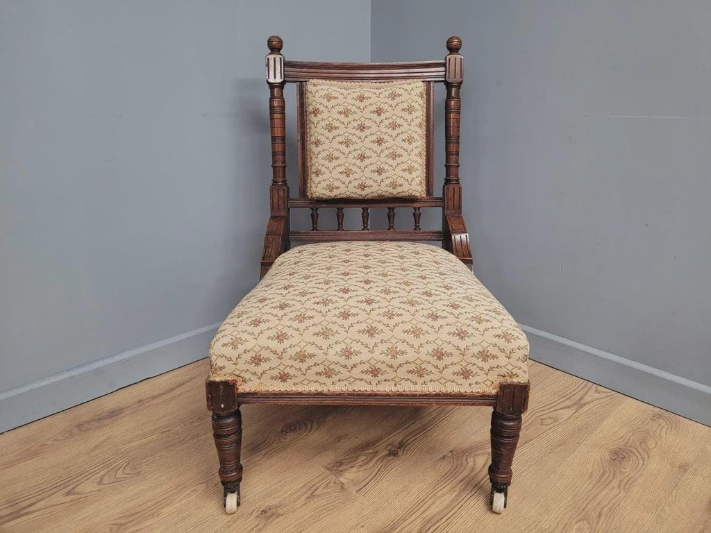 Edwardian Armchair Mahogany Open Arm Turned Legs Castors Upholstered
