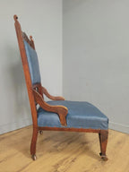 Edwardian Armchair Mahogany High Back Pierced Detail Castors Upholstered