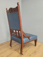 Edwardian Armchair Mahogany High Back Pierced Detail Castors Upholstered